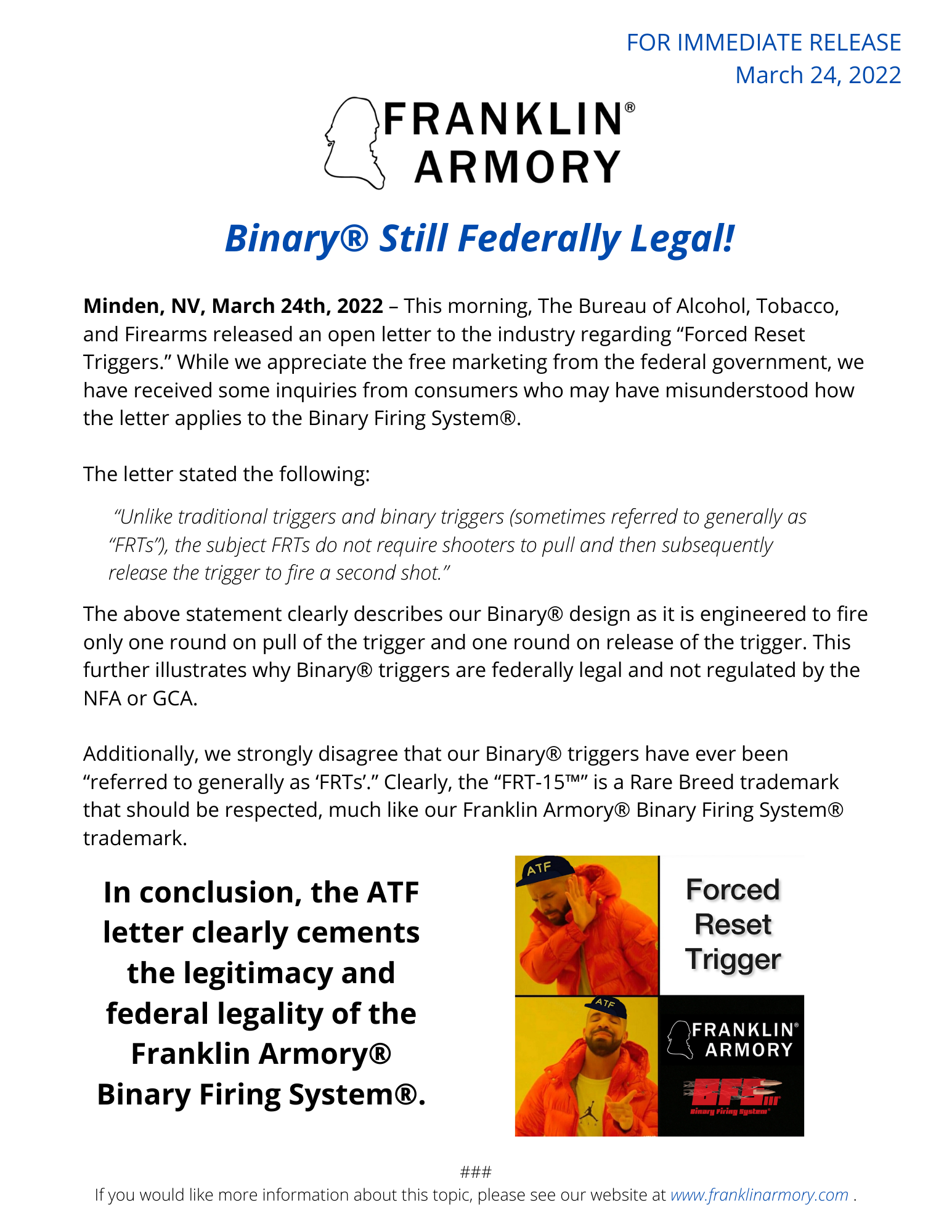Binary® Still Federally Legal! Franklin Armory